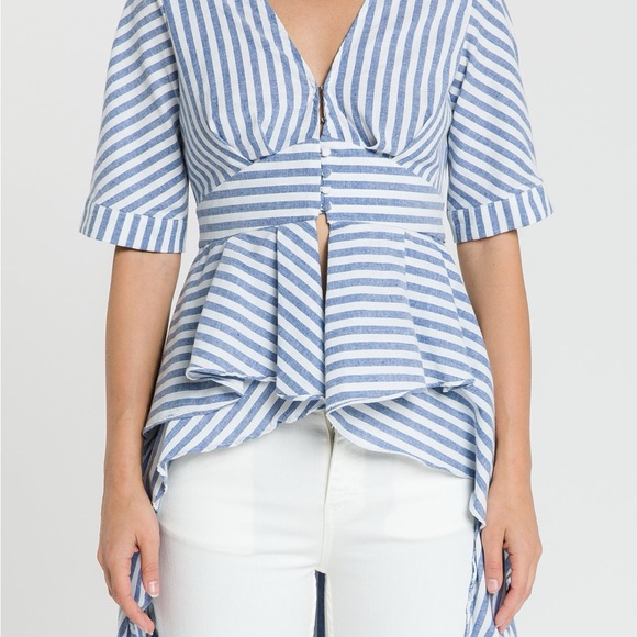 English Factory Blue & White Striped High-Low Top Size Small NWT - Picture 6 of 11